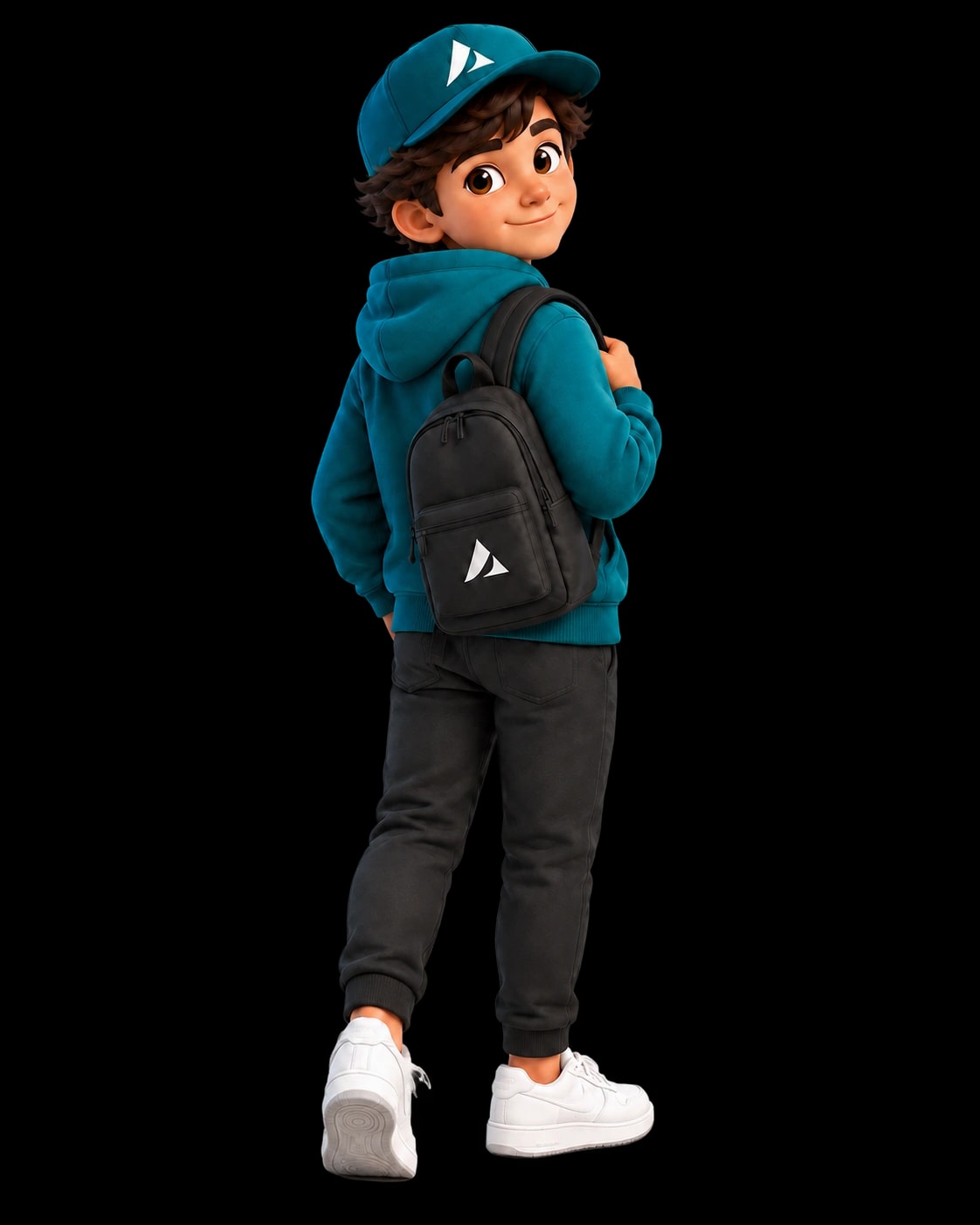 Adamant looking-back mascot illustration